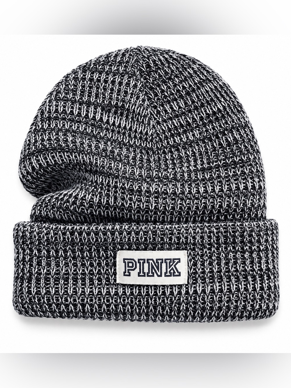 PINK Victoria’s Secret Marled Knit Beanie Hat Gray Black One Size